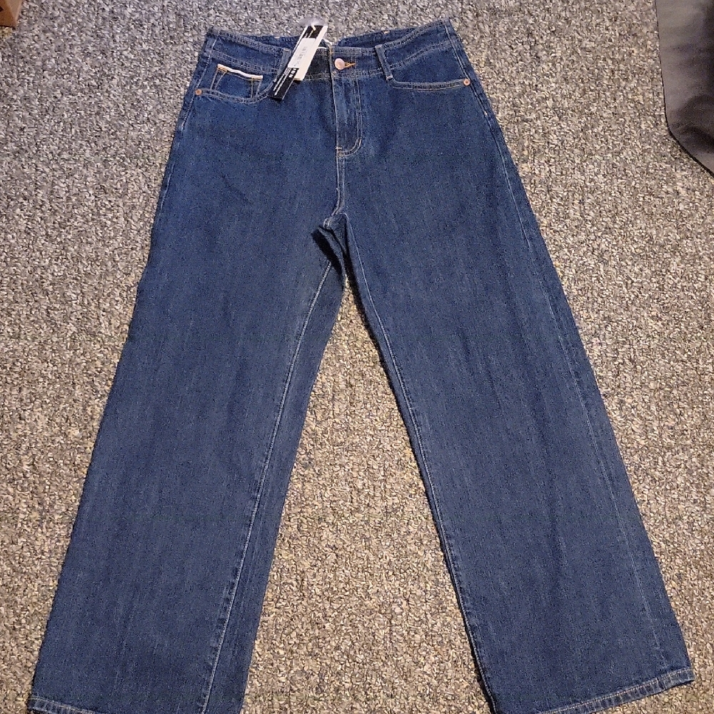 Tribal BLUE THREAD HIGH RISE WIDE LEG DARK WASH BLUE JEANS SIZE 4 NWT